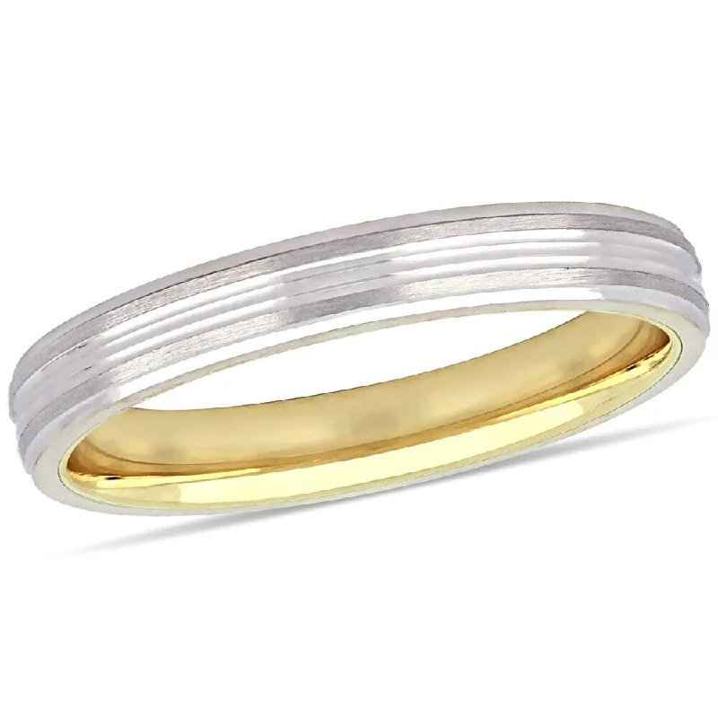 Miadora 10k 2-Tone White and Yellow Gold Ladies Wedding Band (3 mm)