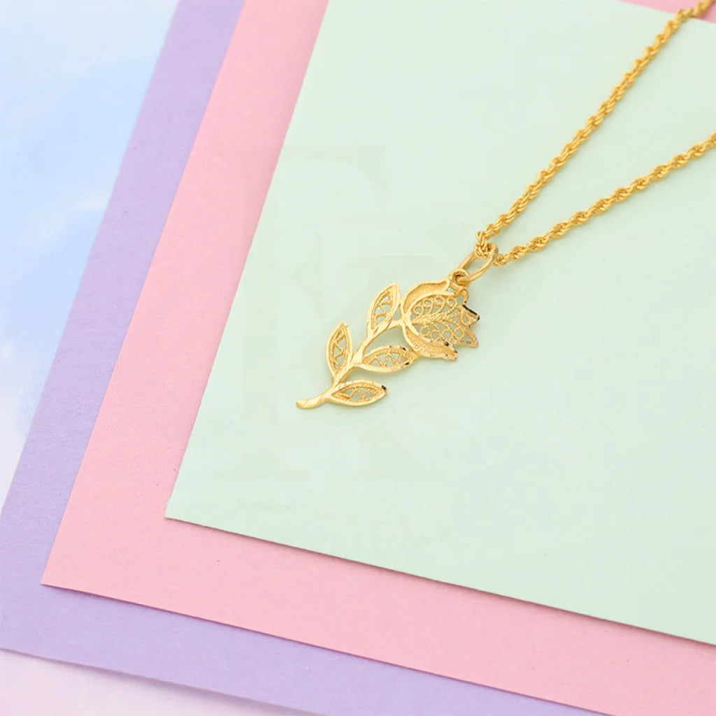 Gold Necklace (Chain With Flower Shaped Pendant) 21KT - FKJNKL21K5128