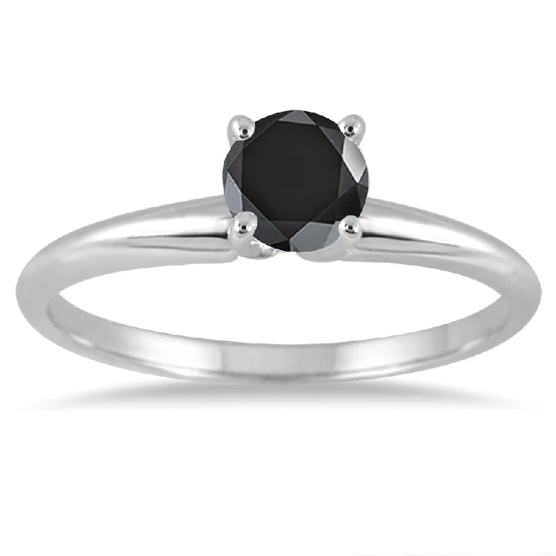 0.33 Carat Round Black Diamond Solitaire Ring in 14k White Gold