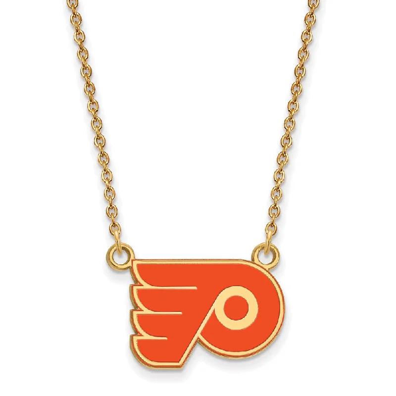 SS 14k Yellow Gold Plated NHL Flyers SM Enamel Necklace, 18 Inch