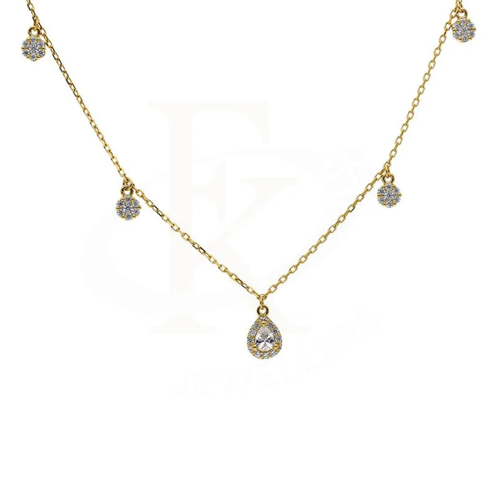 Sterling Silver 925 Gold Plated Flowers and Pear Shaped Necklace - FKJNKLSL2919