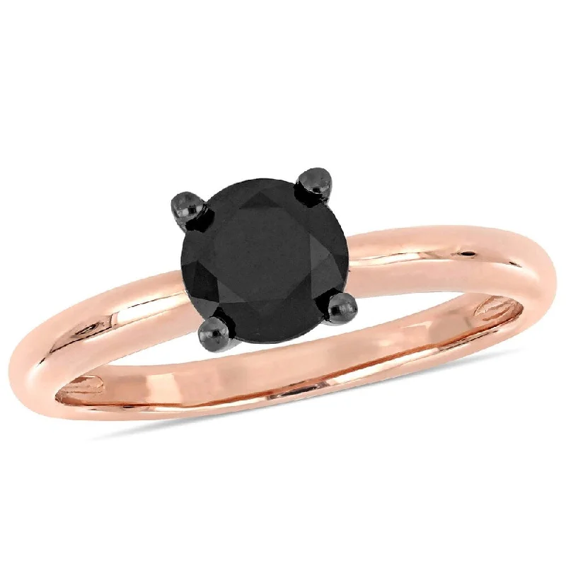 Miadora 14k Rose Gold with Black Rhodium 1ct TDW Black Diamond Solitaire Ring