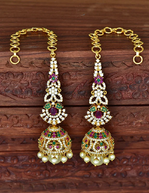 Designer Gold Plated Zirconia Jhumka Earrings+Matties