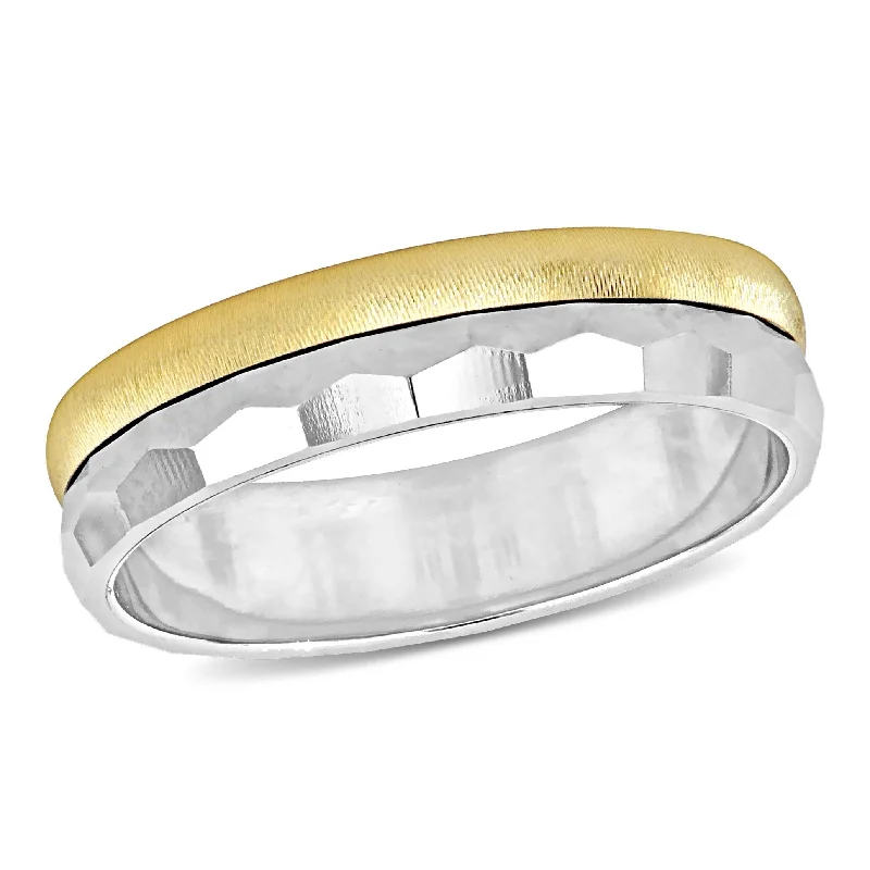 Miadora 4.5mm Half Hammered Finish Wedding Band in Two-Tone 14k Gold