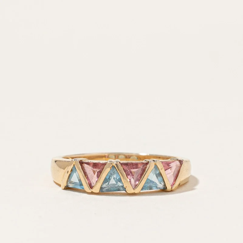 14K Yellow Gold Pink Quartz and Blue Topaz Ring | 4.50ctw, 5.79ctw | SZ 8