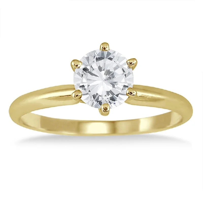 AGS Certified 1 Carat Diamond Solitaire Ring in 14K Yellow Gold (J-K Color, I2-I3 Clarity)