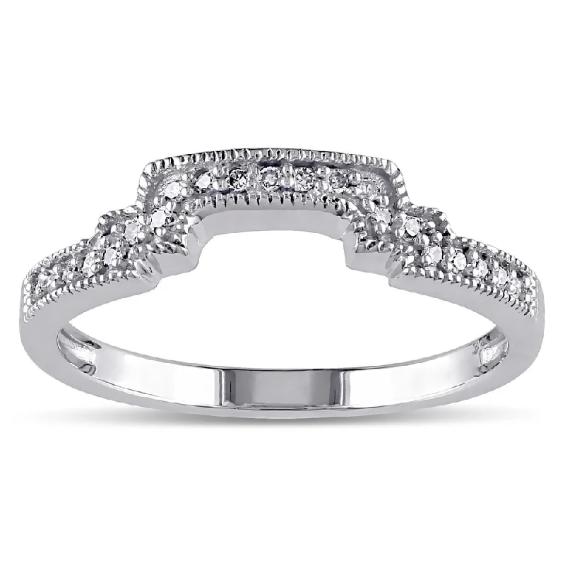 Miadora 10k White Gold 1/10ct TDW Diamond Contour Stackable Wedding Band Ring