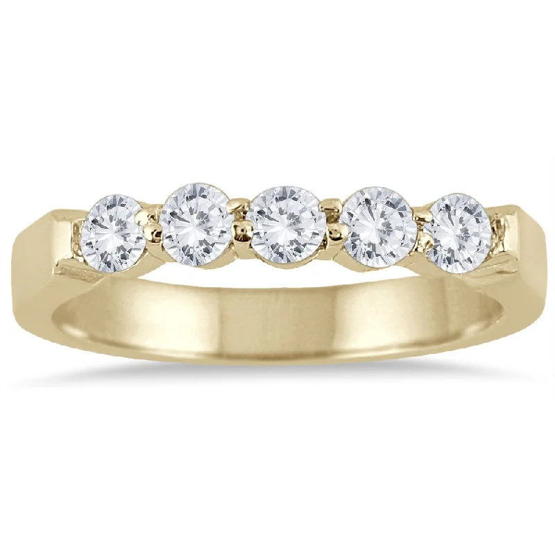 Marquee Jewels 10k Yellow Gold 1/2ct TDW Prong 5-stone Diamond Band