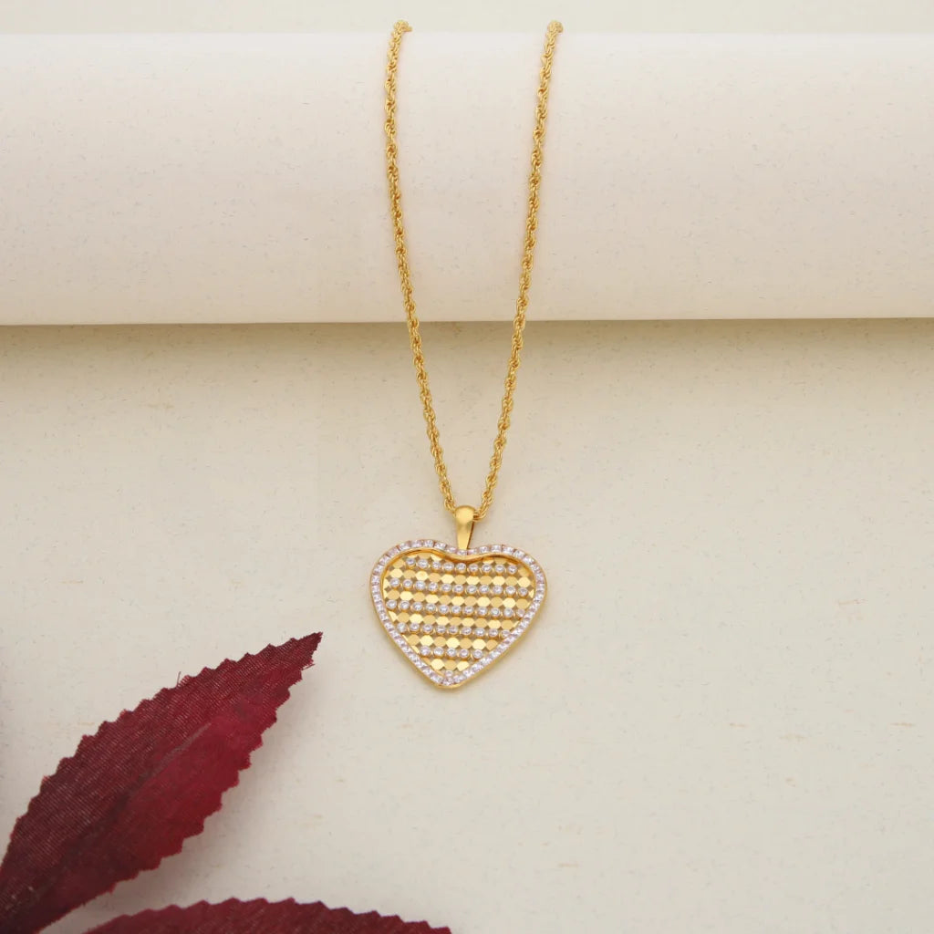 Gold Necklace (Chain with Dual Tone Gold Heart Pendant) 21KT - FKJNKL21K7551