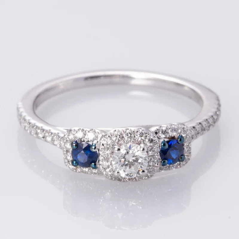 10K White Gold Sapphire and Diamond Cocktail Ring | 0.22ct, 0.68ctw | SZ 6.75