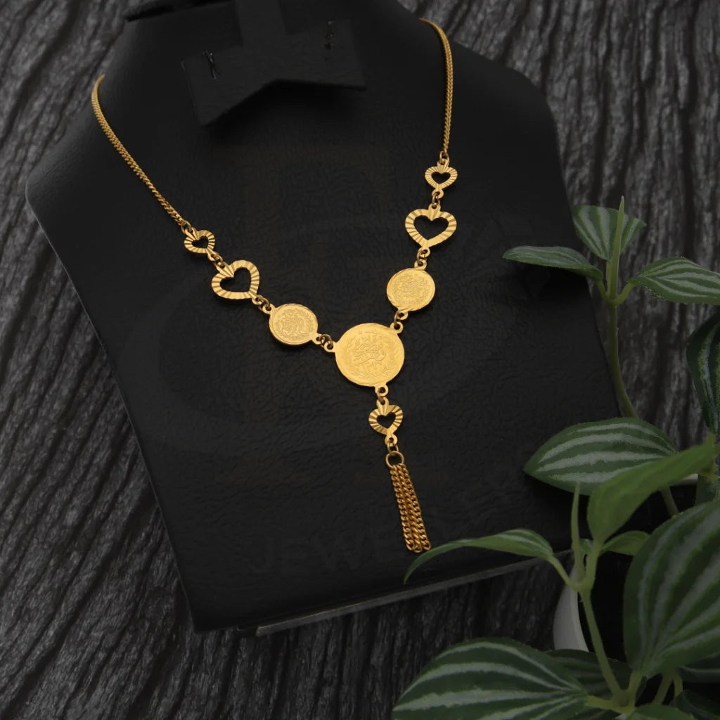 Gold Coin and Heart Shaped Necklace 21KT - FKJNKL21K7746