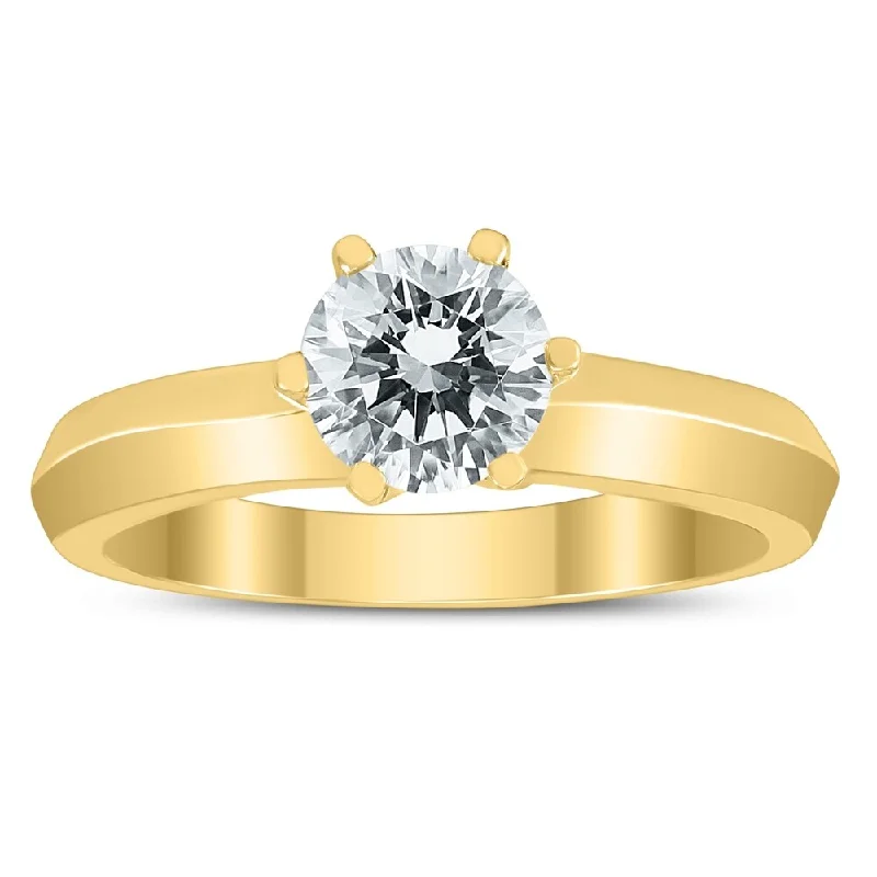 AGS Certified 1 Carat Knife Edge Diamond Solitaire Ring in 14K Yellow Gold