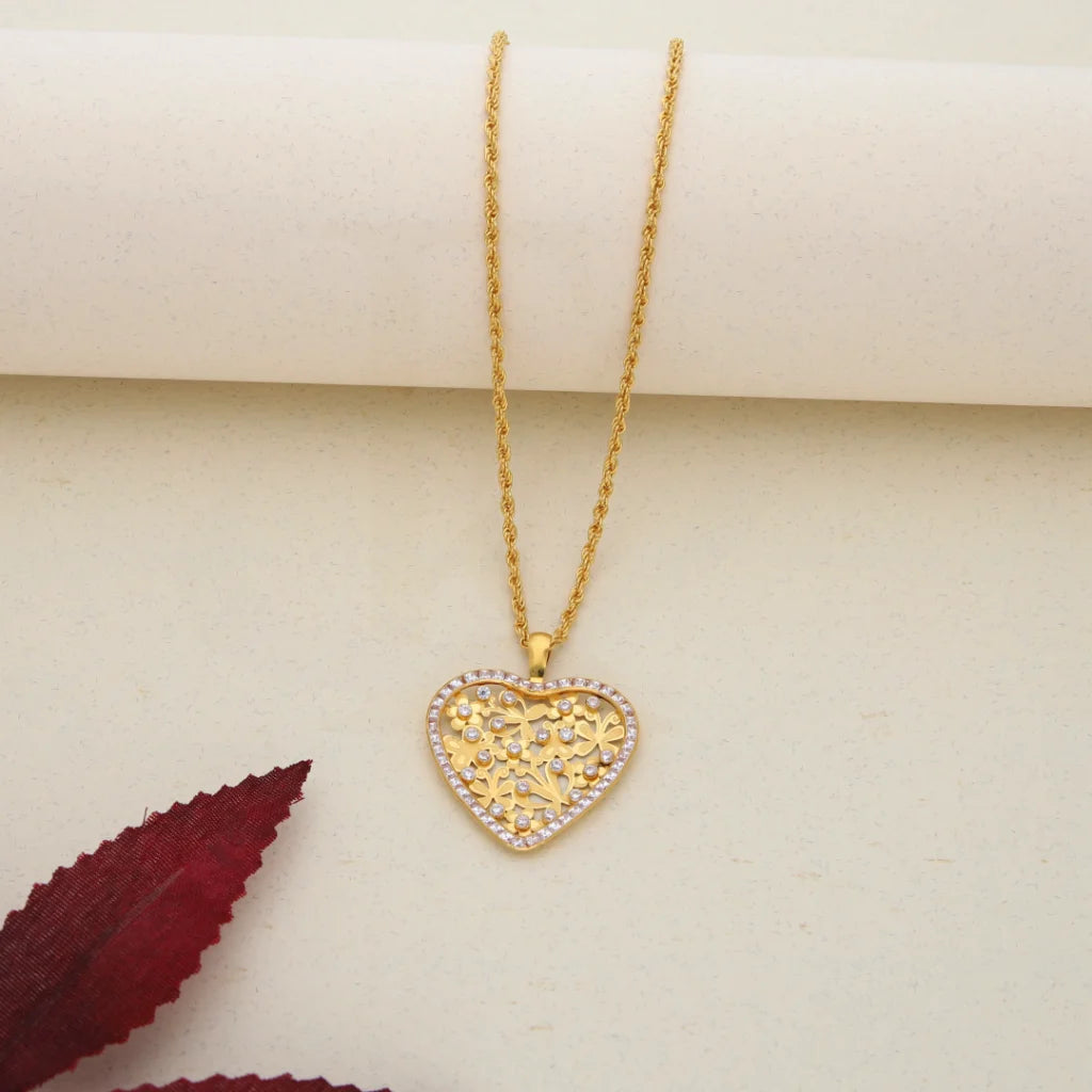 Gold Necklace (Chain with Dual Tone Gold Heart Pendant) 21KT - FKJNKL21K7553