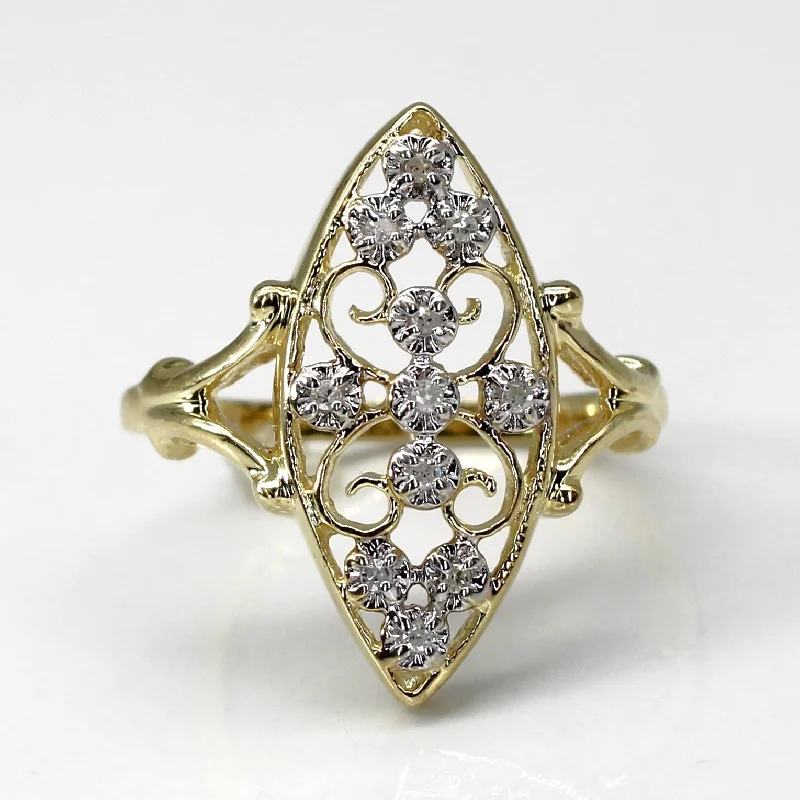 Filigree Diamond Navette Ring | 0.06ctw | SZ 6.25 |