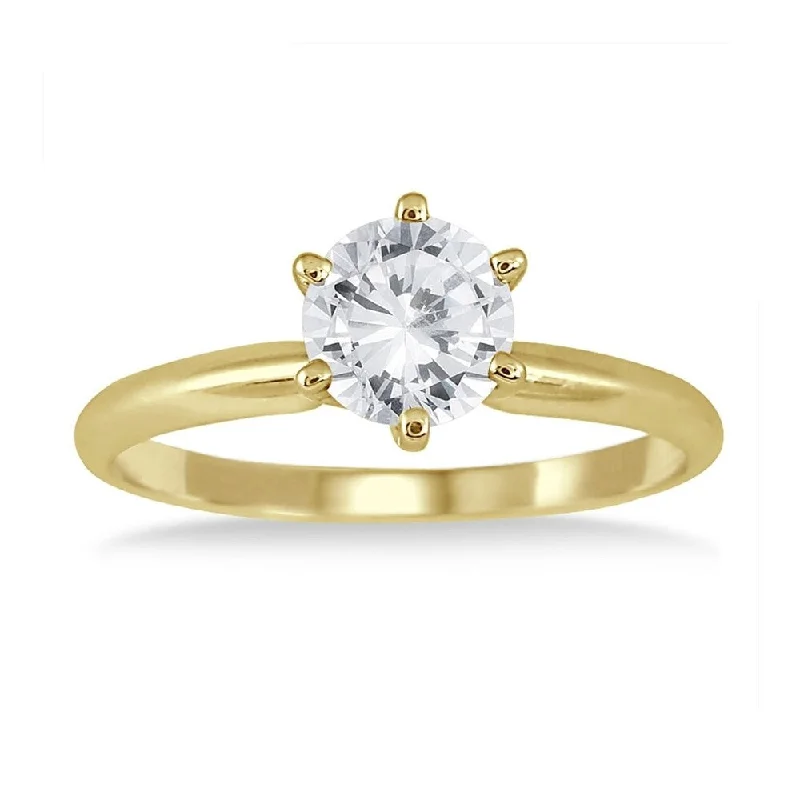 AGS Certified 3/4 Carat Round Diamond Solitaire Ring in 14K Yellow Gold (I-J Color, I2-I3 Clarity)