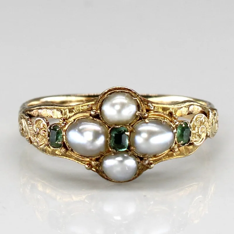 Pearl Cabochon & Emerald 14k Ring | 1.0 ctw, 0.12ctw | SZ 8 |