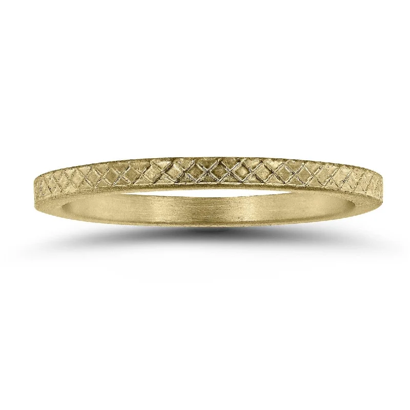 Thin 1.5MM Cross Cut Wedding Band in 14K Yellow Gold