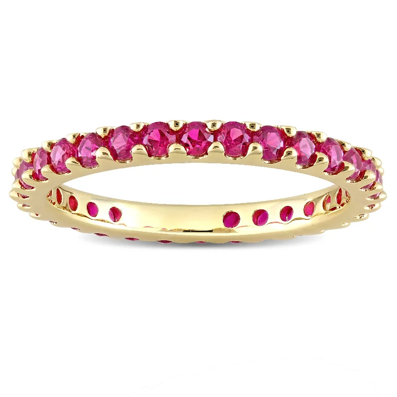 Miadora 10k Yellow Gold Created Ruby Stackable Eternity Wedding Band Ring