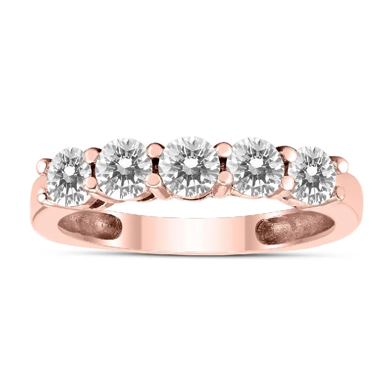 Marquee 1 Carat TW Five Stone Diamond Wedding Band in 14K Rose Gold