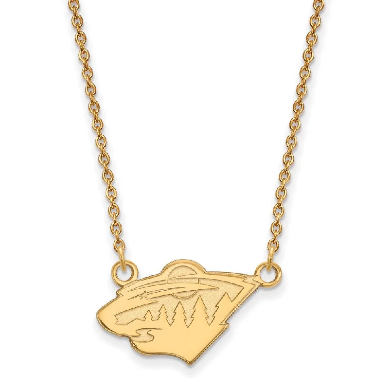 10k Yellow Gold NHL Minnesota Wild Small Necklace, 18 Inch