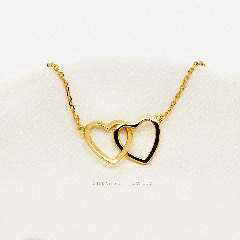 Interlocking Two Hearts Necklace, Unisex, Gold, Silver  (16"+2") SHEMISLI - SN011