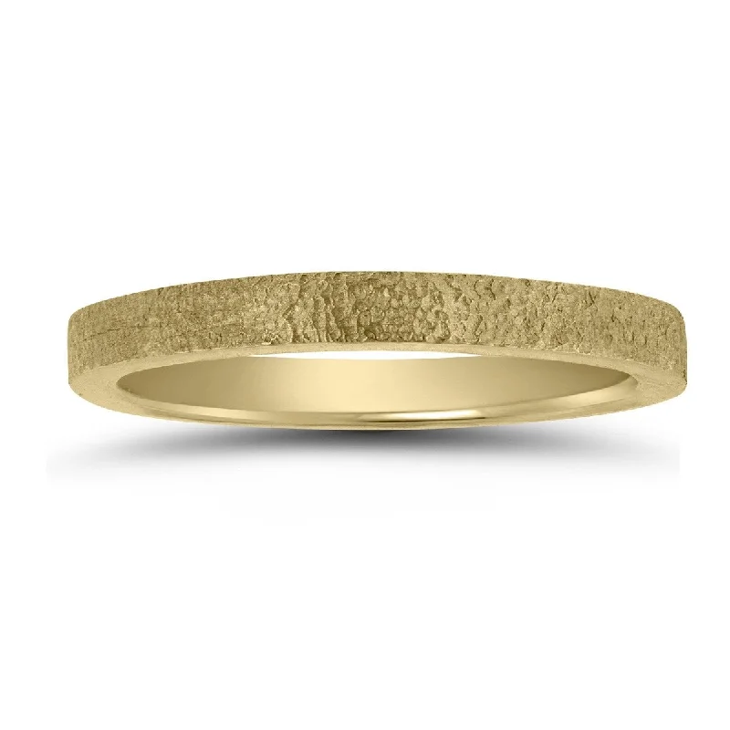 2MM Spun Stone Finish Wedding Band in 14K Yellow Gold