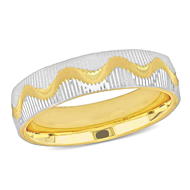 Miadora 5mm Wave Design Wedding Band in Two-Tone 14k Yellow and White Gold