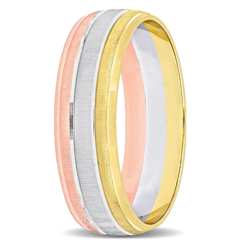 Miadora 6mm Brushed Finish Wedding Band in 14k 3-Tone Gold