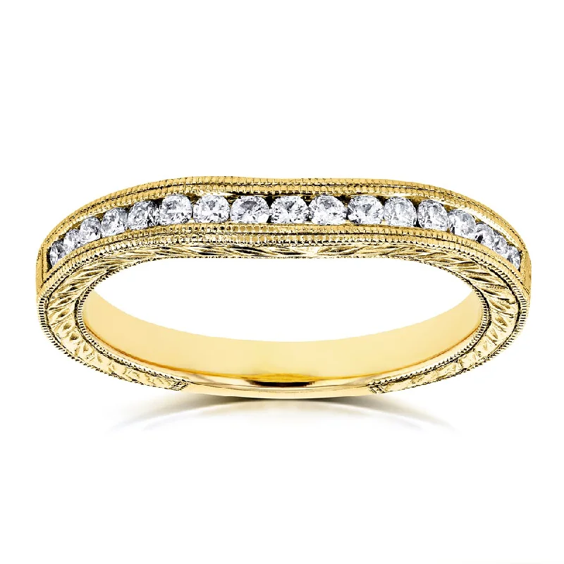 Annello by Kobelli 14k Yellow Gold 1/5ct Diamond Contoured Wedding Band Ring (G-H, I1-I2)