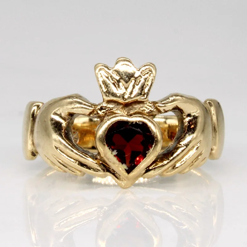 10k Yellow Gold Garnet Claddagh Ring | 0.25ct | SZ 5.5