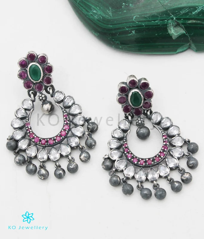 The Padmavat Silver Chand Bali Earrings (White/Oxidised)