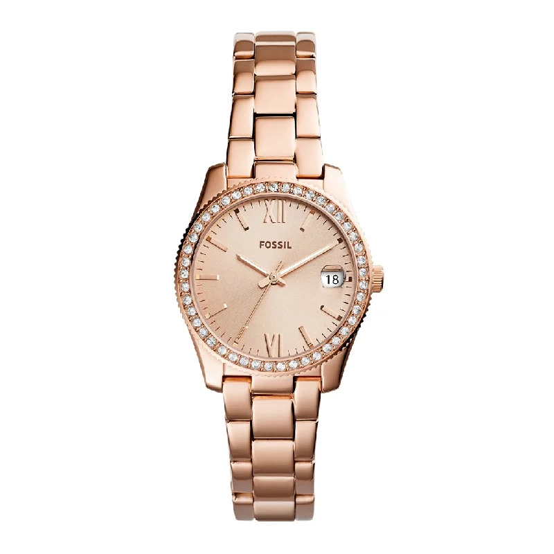 Fossil Ladies Scarlette Rose Gold Case Stone Set Dial Model ES4318