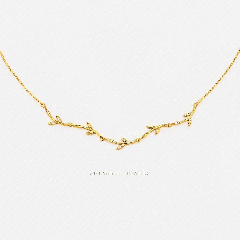 Dainty Leaf CZ Links Necklace, Silver or Gold Plated  (16"+2") SHEMISLI - SN017