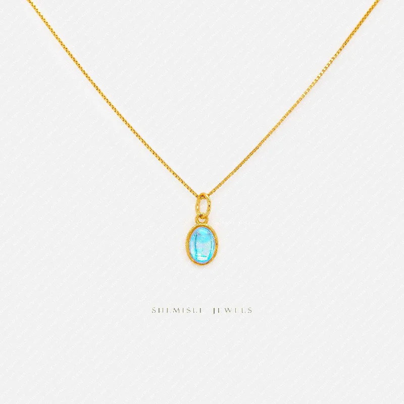 Small Aqua Stone Oval Necklace, Silver or Gold Plated  (15.5"+2") SHEMISLI - SN009