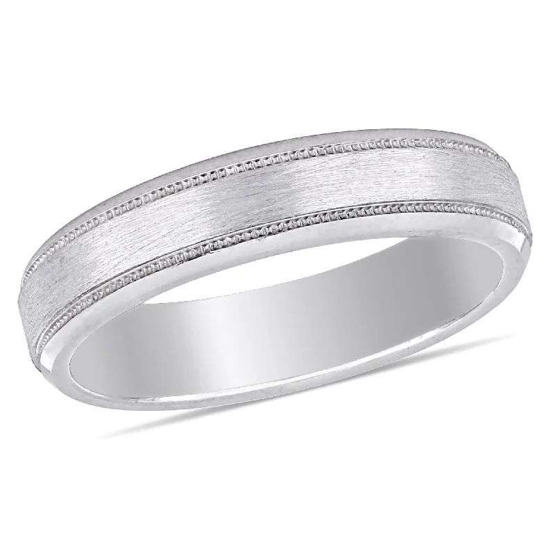 Miadora Ladies Brushed Textured Comfort Fit Wedding Band in 10k White Gold (4mm)