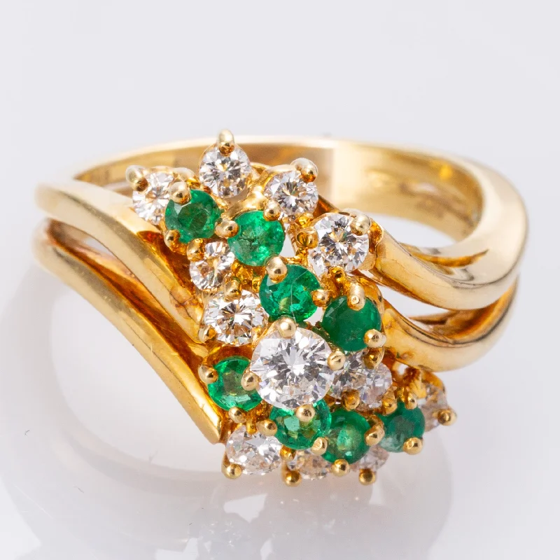 18K Yellow Gold Emerald and Diamond Cocktail Ring | 0.40ctw, 0.88ctw | SZ 8.5 |