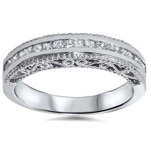 14k White Gold 1/ 2ct TDW Princess-cut Vintage-inspired Diamond Band