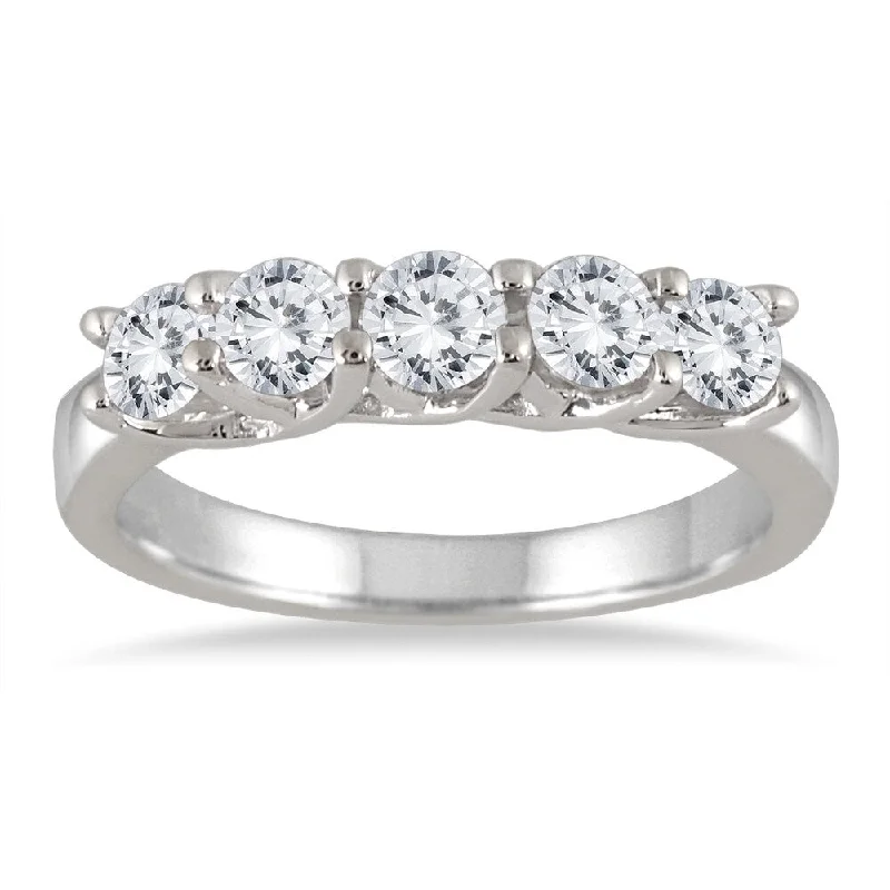 1 Carat TW Five Stone Diamond Wedding Band in 10K White Gold