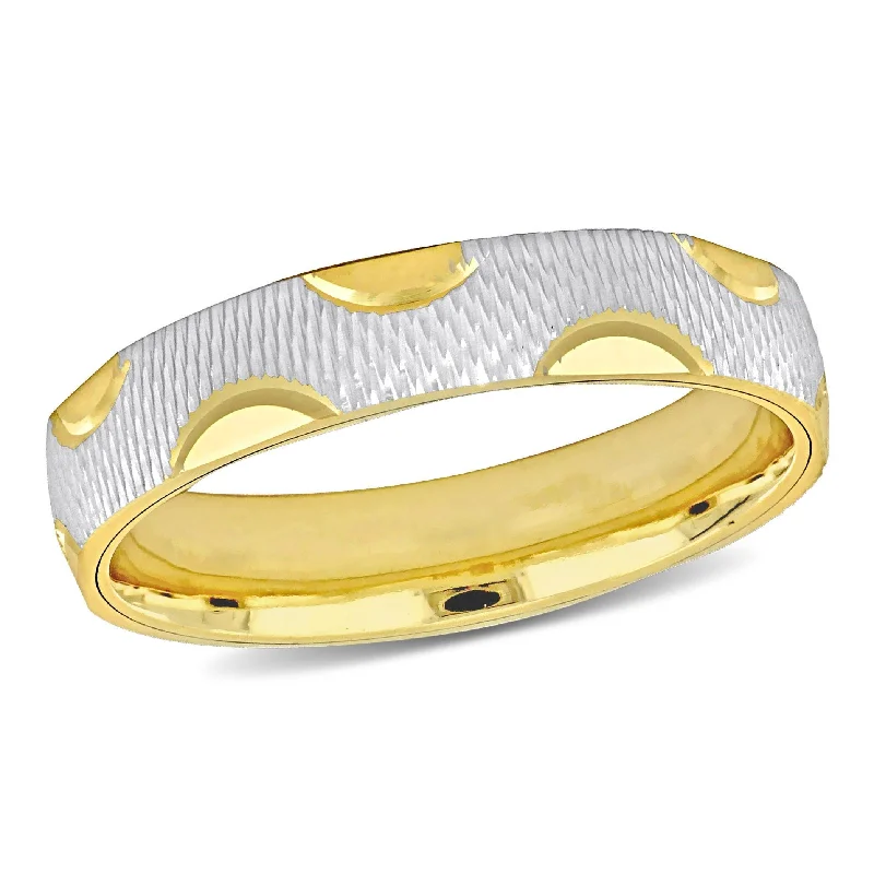 Miadora Textured Wedding Band in Two-Tone 14k Yellow and White Gold