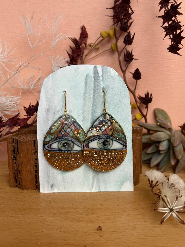 ‘The Protective Eye’ Porcelain Earrings With Gold Detail