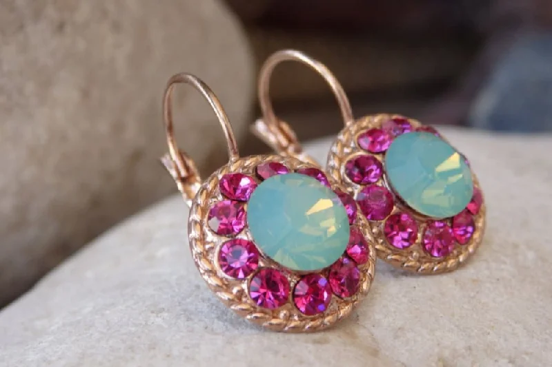 Opal fuchsia drop earrings