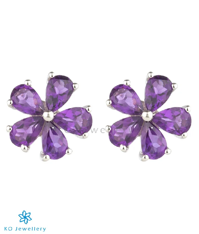 The Petunia Silver Gemstone Ear-studs (Amethyst)