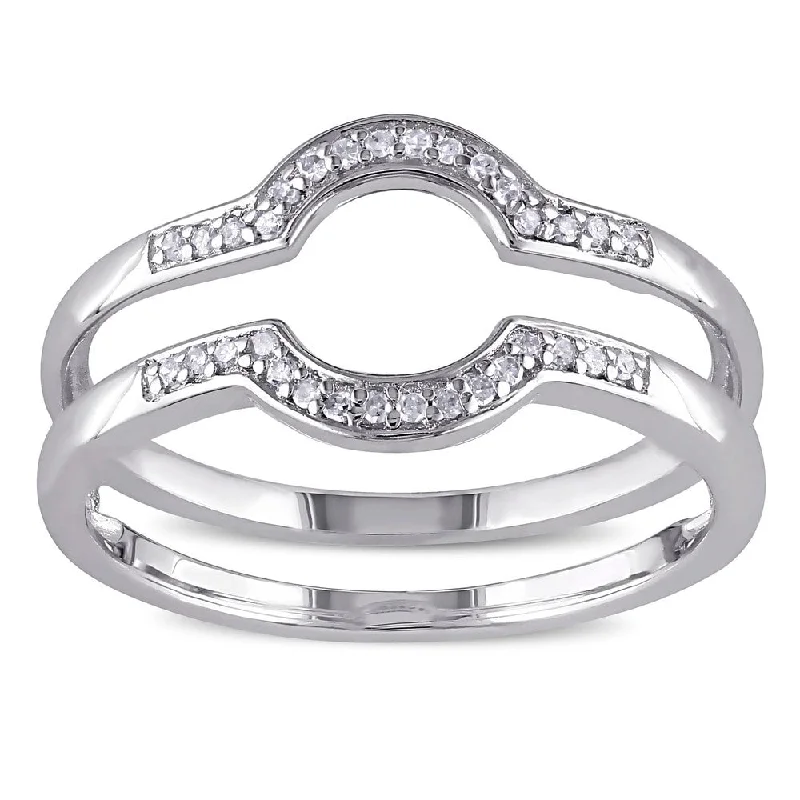 Miadora Sterling Silver 1/10ct TDW Diamond Contour Stackable 2-piece Wedding Band Set - White