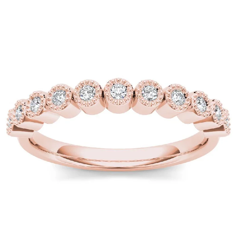 De Couer 10k Rose Gold 1/8ct TDW Wedding Band - Pink