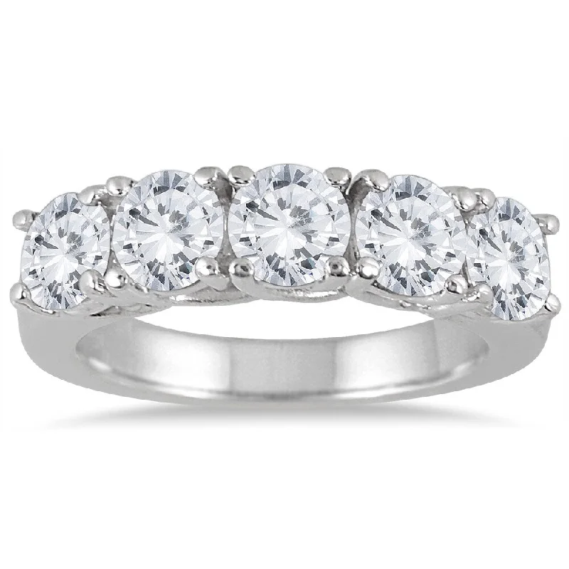 Marquee Jewels 14k White Gold 2 1/2ct TDW Large 5-stone Diamond Wedding Band (J-K, I2-I3)