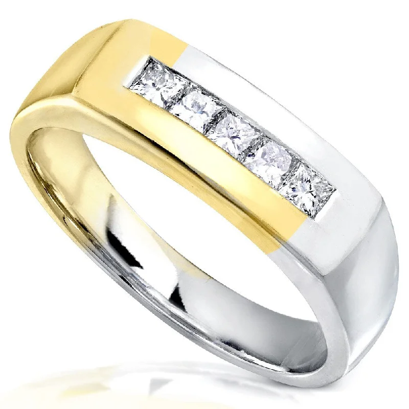 Annello by Kobelli 18k Two-tone Gold 1/2ct TDW Men's Diamond Wedding Band