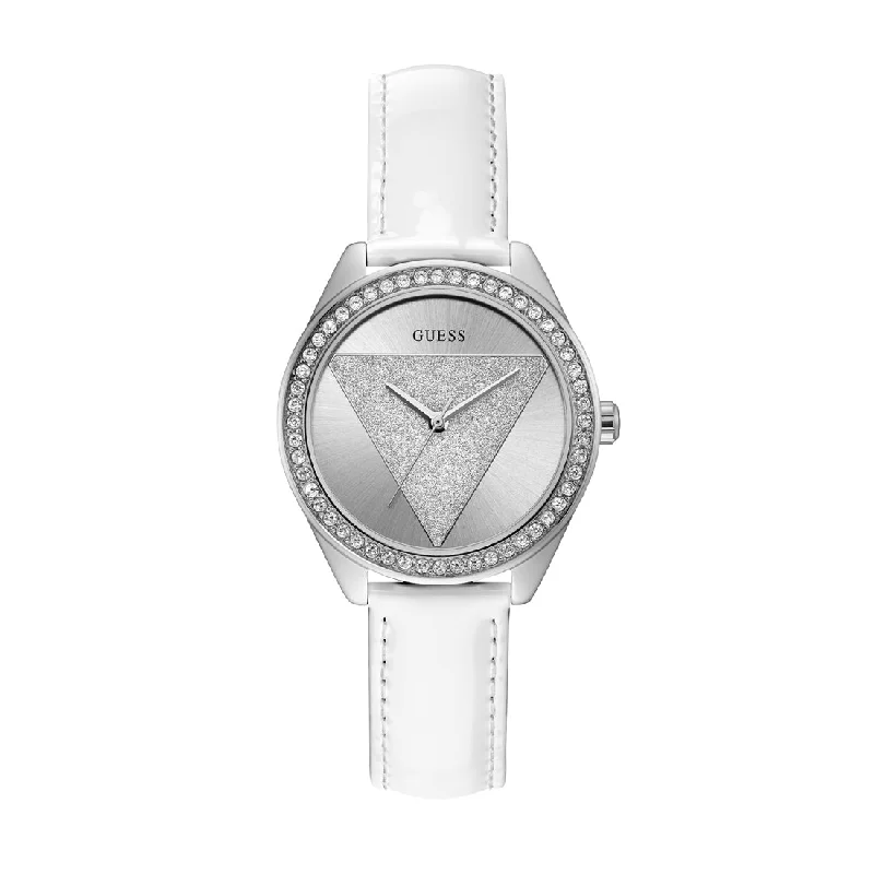 Guess Ladies Tri Glitz White Leather Watch Model W0884L2