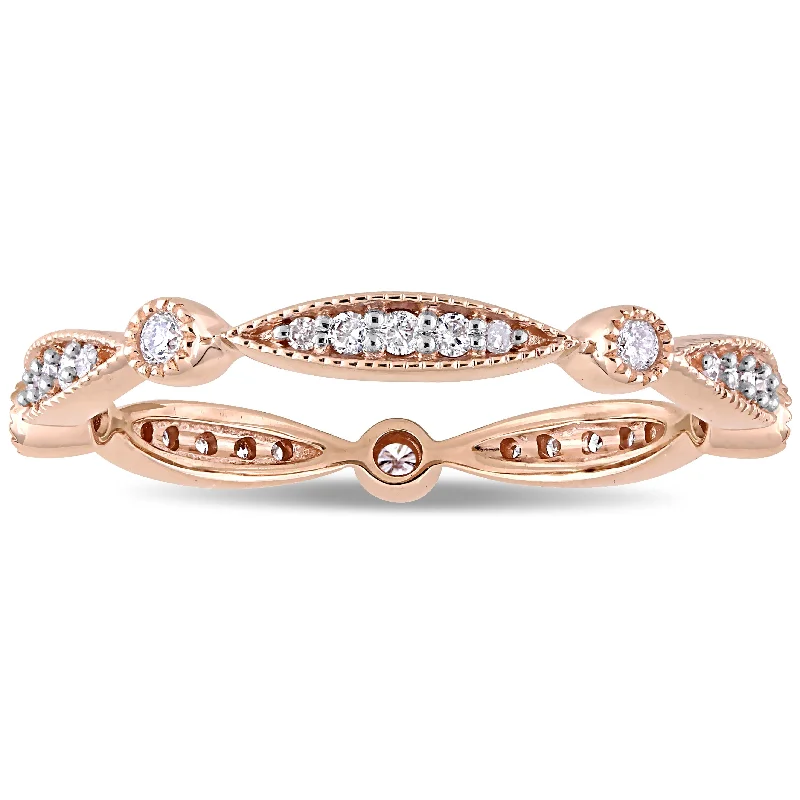 Miadora 10k Rose Gold 1/4ct TDW Diamond Marquise Stackable Eternity Wedding Band Ring