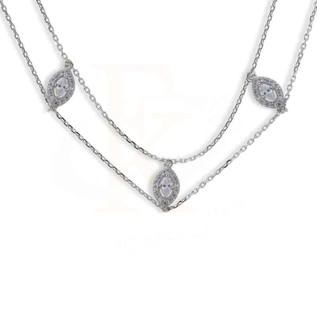 Sterling Silver 925 Marquise Shaped Solitaires Necklace - FKJNKLSL2942