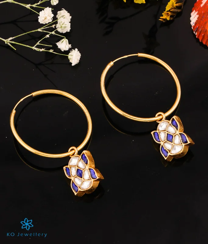 The Blue Flower Silver Kundan Hoops